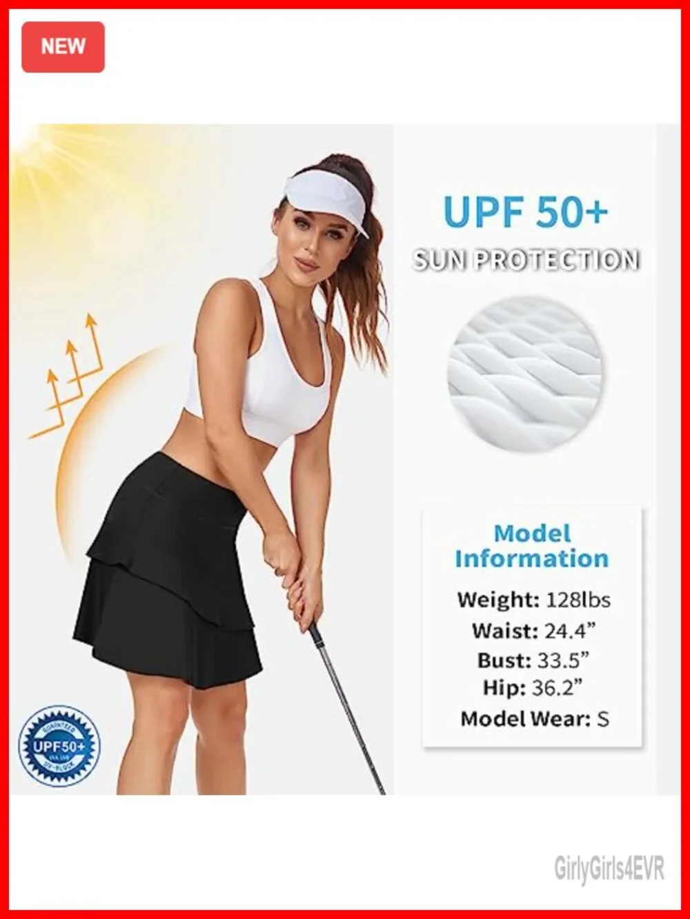 Women's Pleated Tennis Skort with Pockets, 88% Polyester 12% Spandex, Built-in